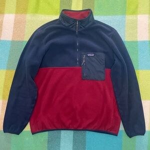 Patagonia Men's Microdini 1/2 zip Pullover Blue Red Zip Pocket Men's